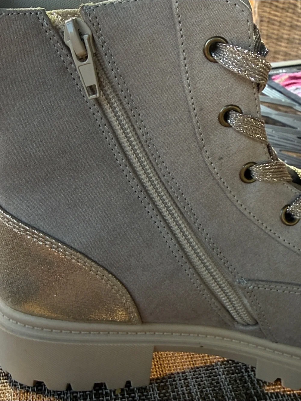 Joie Gray Kids Suede Lace-Up Ankle Boots